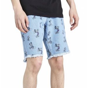 Boohoo Man DISNEY ALL OVER MICKEY MOUSE PRINT LOOSE FIT JEAN DENIM SHORTS Size L